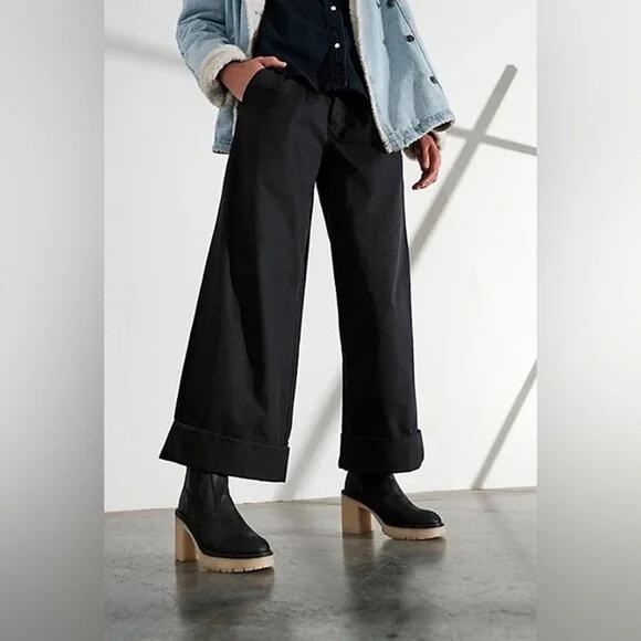 nib FREE PEOPLE sz 37.5/ 7.5 James Black Leather Chelsea Boot w chunky heel - Picture 3 of 5